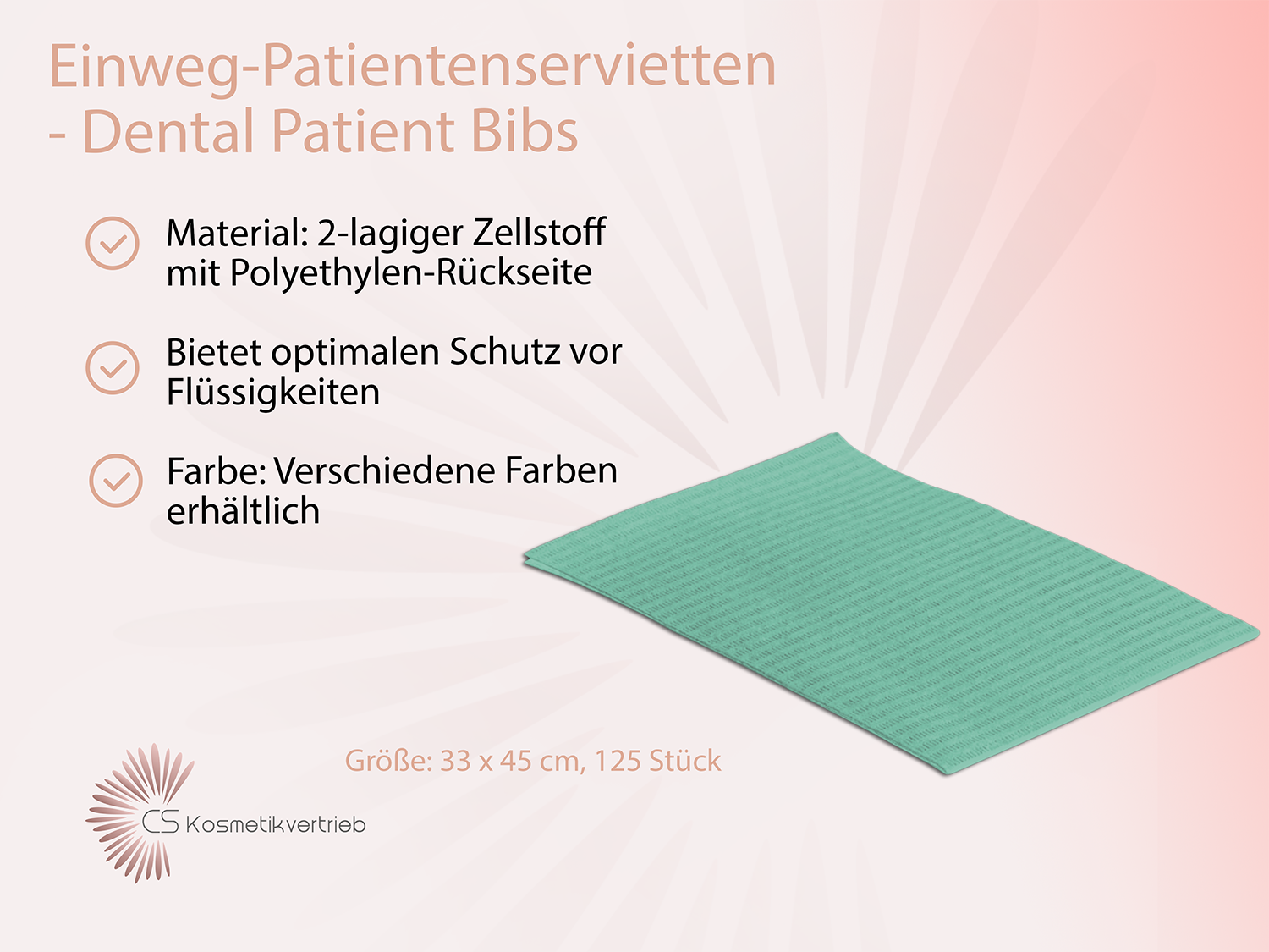 Einweg-Patientenservietten - Dental Patient Bibs, 2-lagig mit Poly-Rückseite, 33 x 45 cm, 125 Stück / Grün