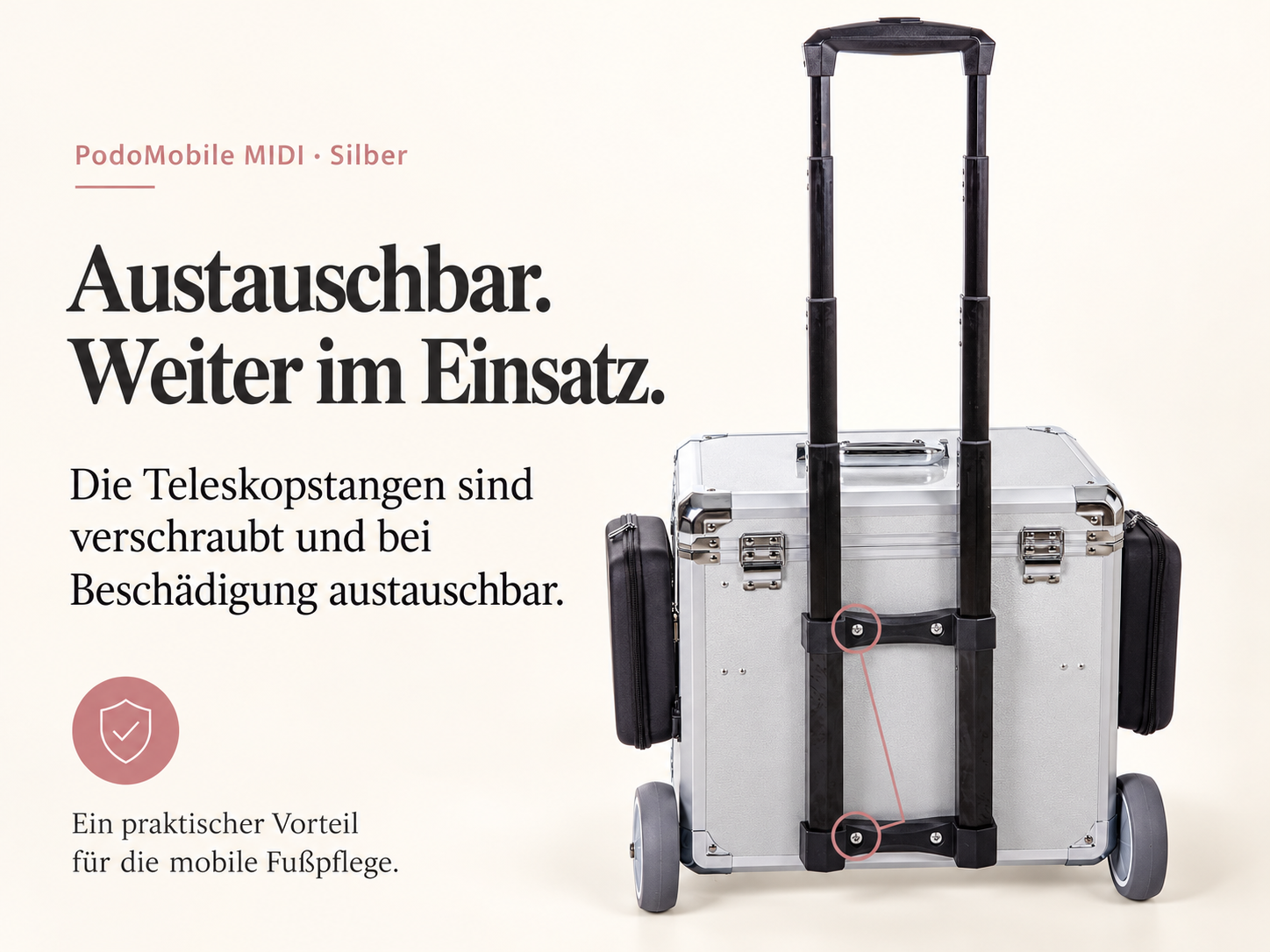 PodoMobile MIDI Fußpflegekoffer Silber – mit 2 Steckdosen