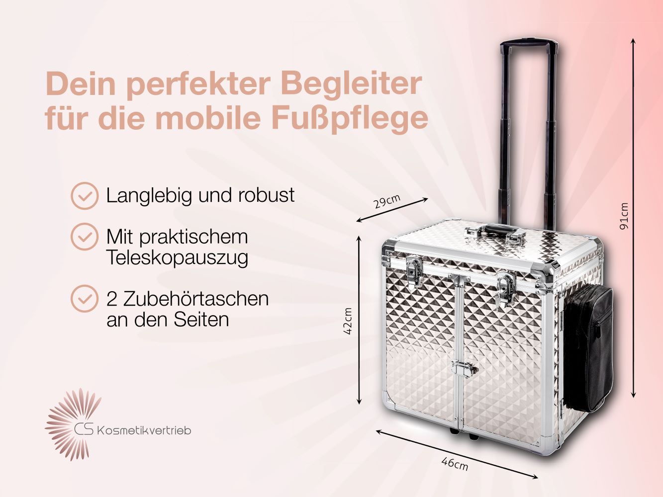 Mobiler Fußpflegekoffer - Leicht & Robust (Glamour Silber)