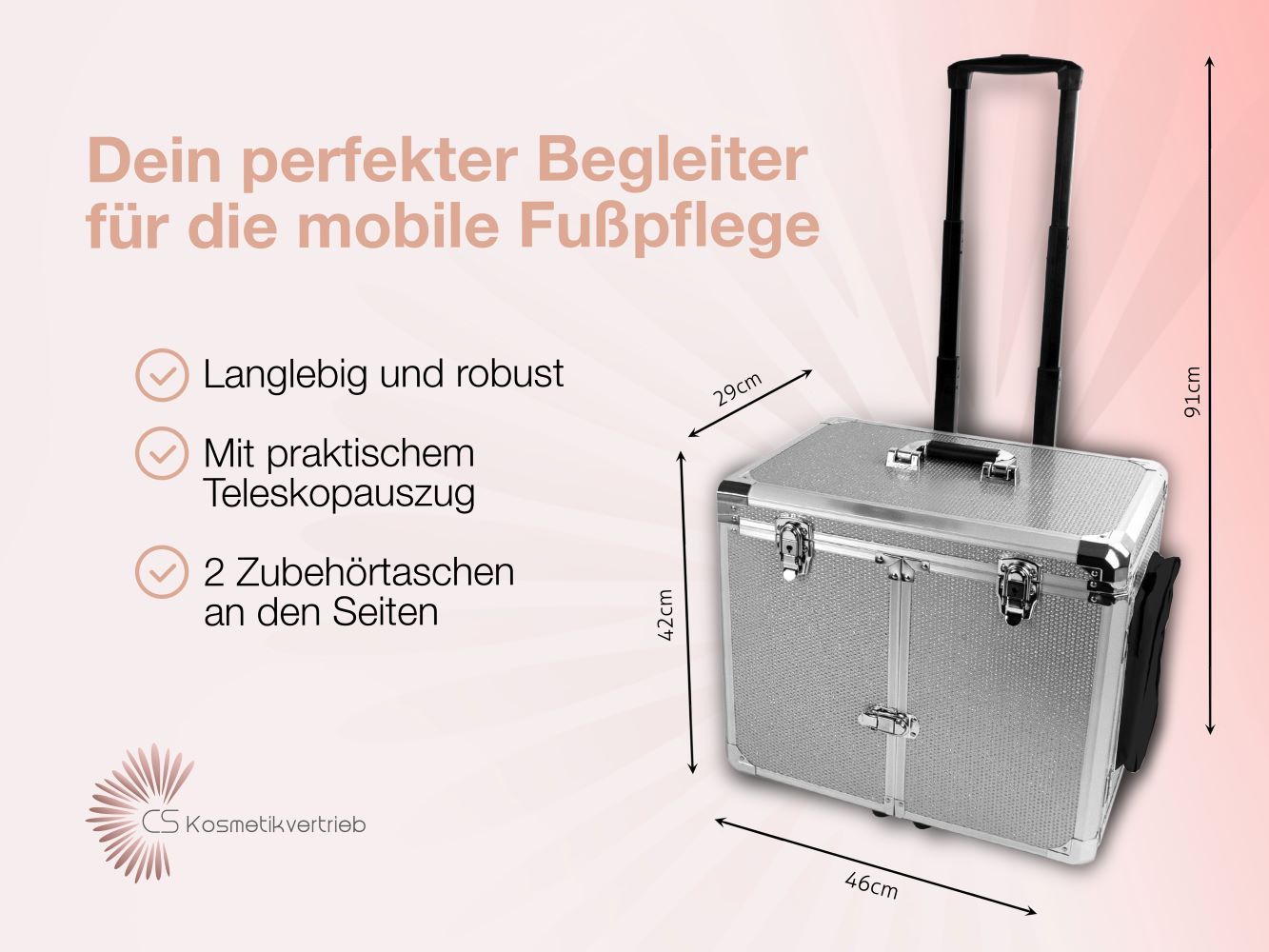 Mobiler Fußpflegekoffer - Leicht & Robust (Silber Glitzer) 