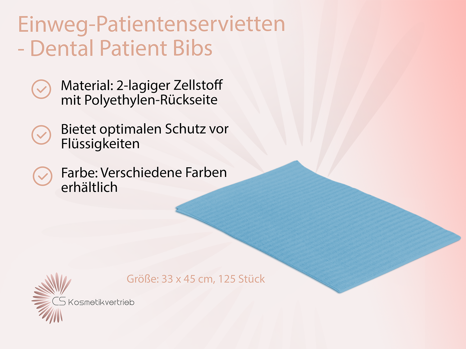 Einweg-Patientenservietten - Dental Patient Bibs, 2-lagig mit Poly-Rückseite, 33 x 45 cm, 125 Stück / Blau