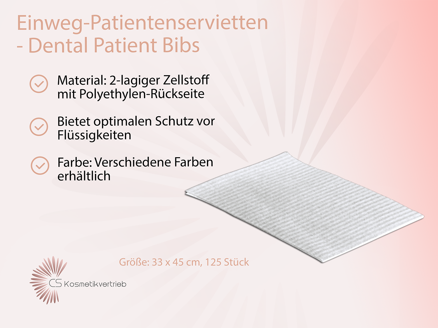 Einweg-Patientenservietten - Dental Patient Bibs, 2-lagig mit Poly-Rückseite, 33 x 45 cm, 125 Stück / Weiß