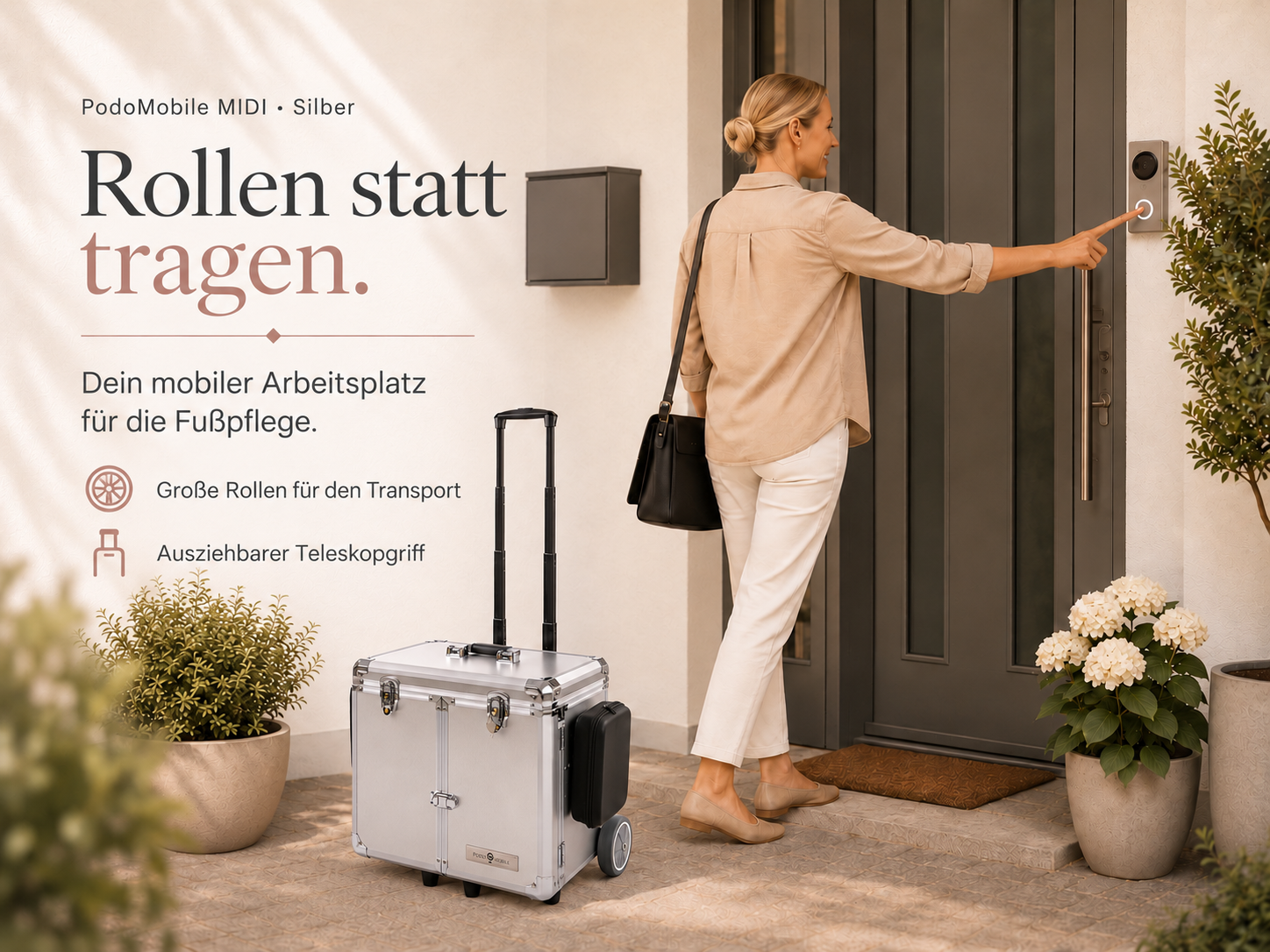 PodoMobile MIDI Fußpflegekoffer Silber – mit 2 Steckdosen