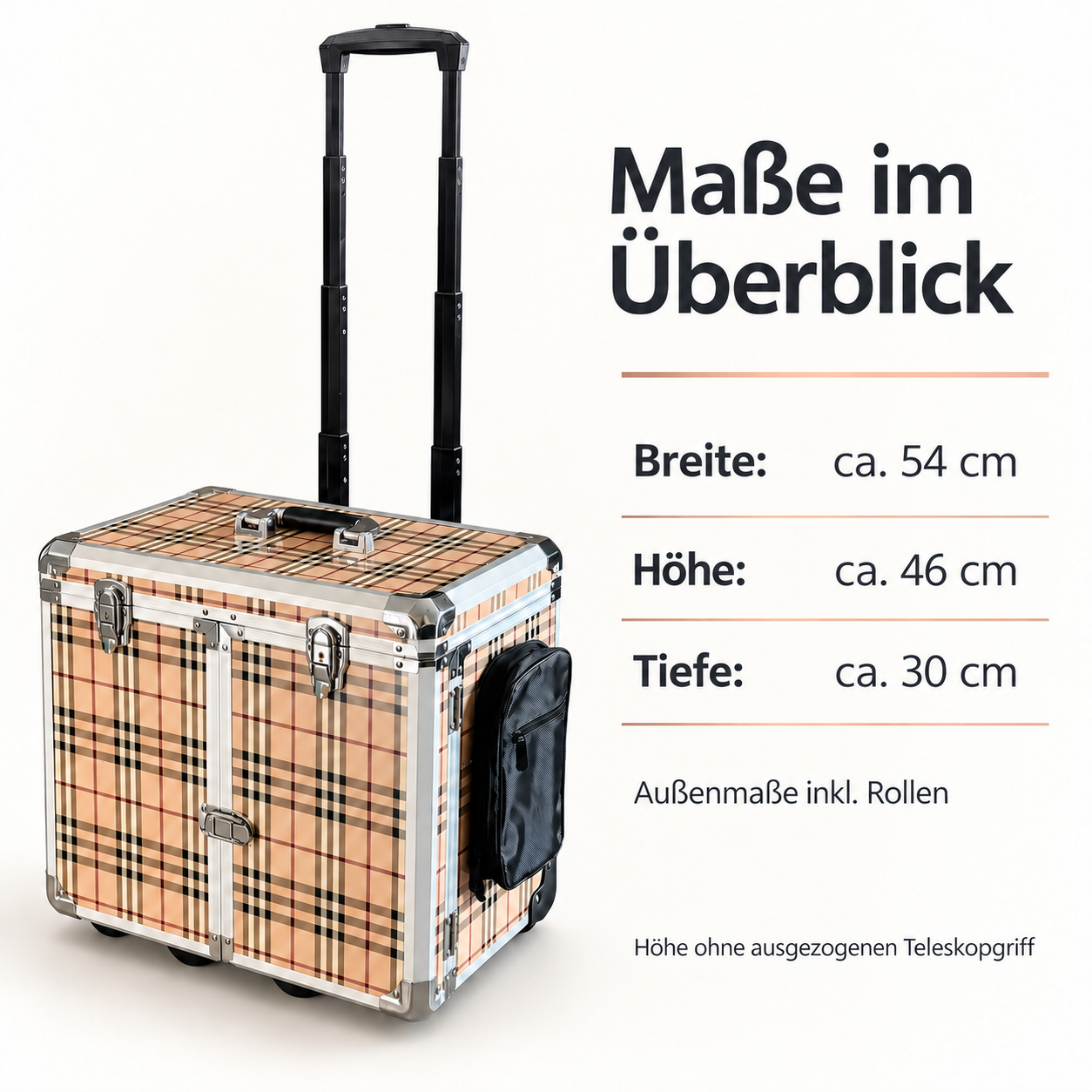 Fußpflegekoffer mit Rollen – Beige kariert