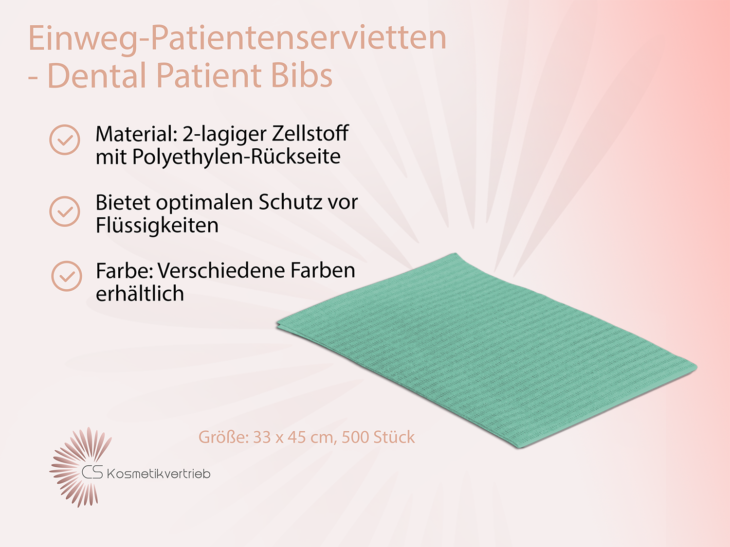 Einweg-Patientenservietten - Dental Patient Bibs, 2-lagig mit Poly-Rückseite, 33 x 45 cm, 500 Stück / Grün