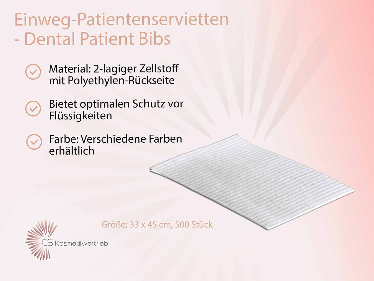Einweg-Patientenservietten - Dental Patient Bibs, 2-lagig mit Poly-Rückseite, 33 x 45 cm, 500 Stück / Weiß