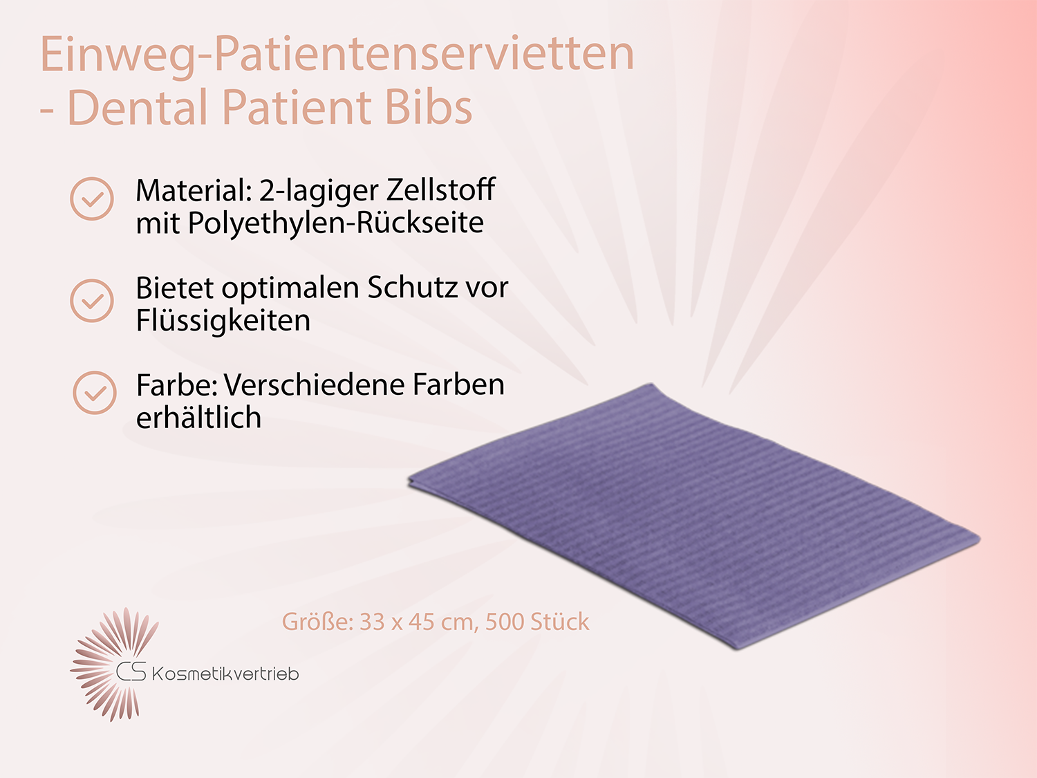 Einweg-Patientenservietten - Dental Patient Bibs, 2-lagig mit Poly-Rückseite, 33 x 45 cm, 500 Stück  / Lila